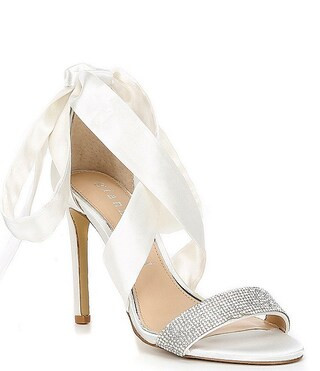 Bridal Collection Sonnalie Rhinestone Embellished Satin Ankle Wrap Dress Sandals | Dillard's