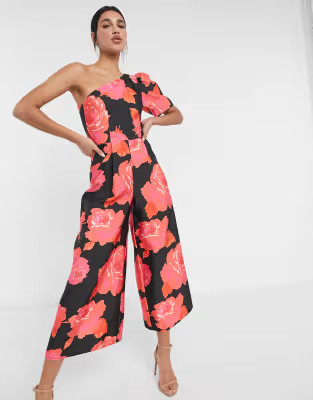 ASOS DESIGN structured one shoulder jumpsuit in bold floral | ASOS (Global)