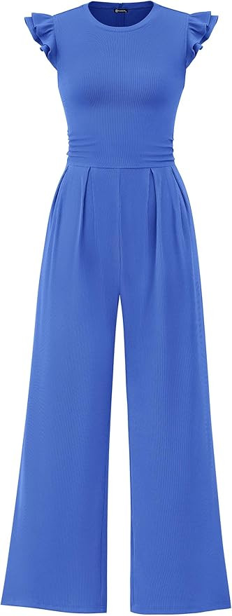 PRETTYGARDEN Summer Jumpsuits for Women Dressy 2025 Fashion Ruffle Cap Sleeve Romper Crew Neck Ri... | Amazon (US)