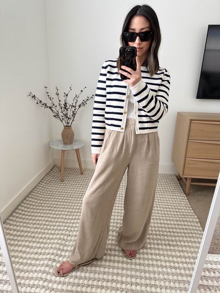 J.Crew striped lady jacket. Comes in several colors. On sale! 

J.Crew lady jacket xs
Free Assembly tank old
Z Supply Farah trousers xs
Jenni Kayne sandals 36
Celine sunglasses 

Spring outfit, petite style, spring style, trousers

#LTKshoecrush #LTKsalealert #LTKSeasonal