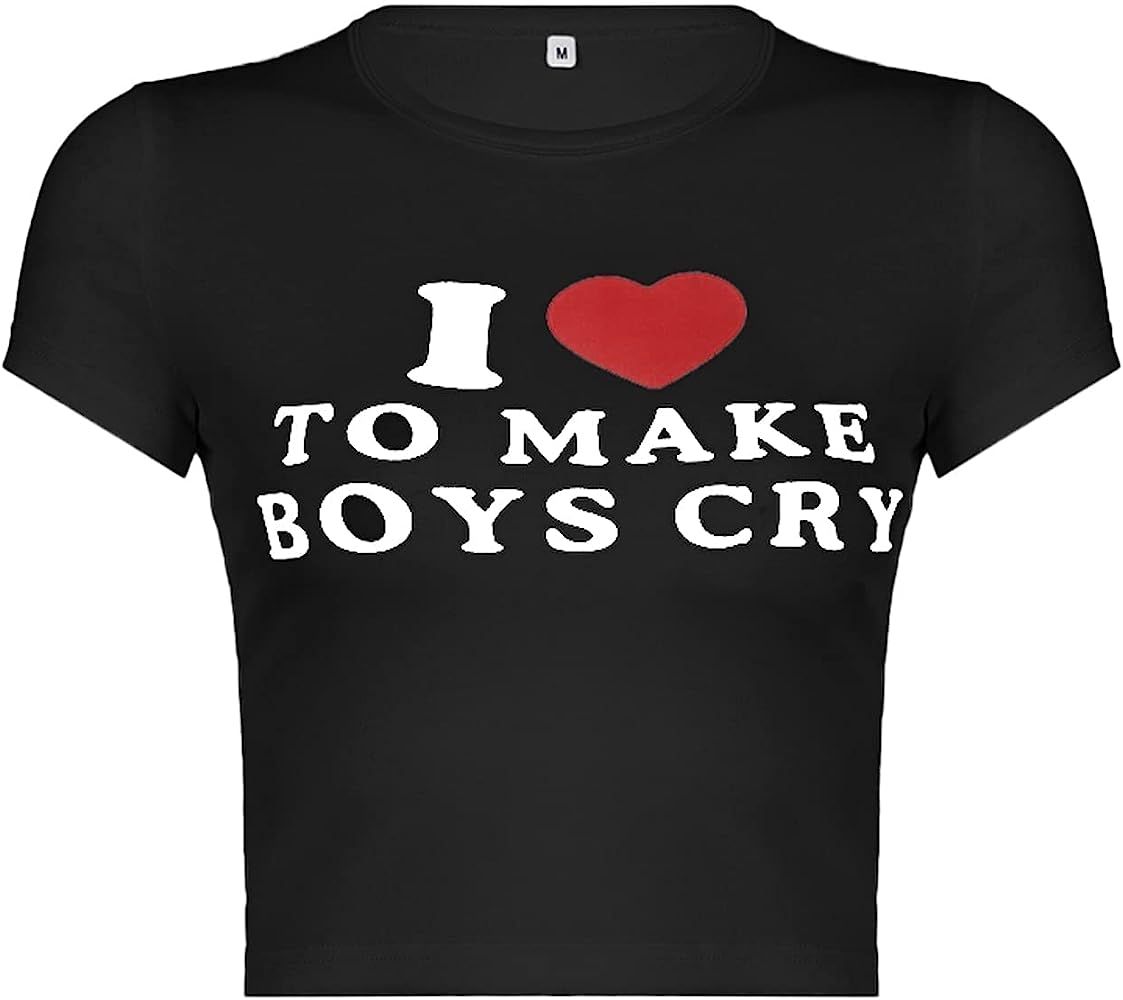 Women Girls Y2K Crop Top Letter Print Baby Tees Grunge T-Shirt | Amazon (US)