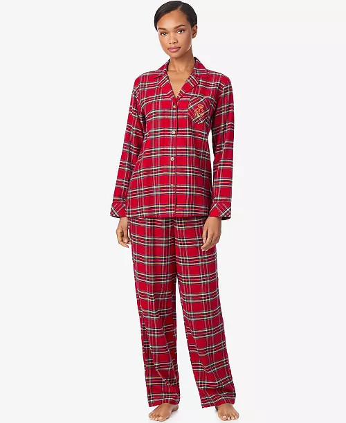 Women's Long Sleeves Notch Collar Pajama Set | Macy's