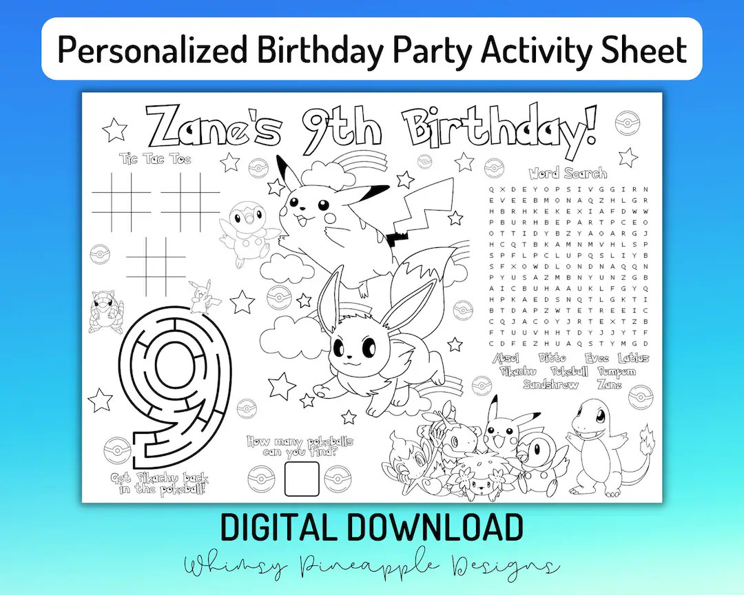Personalized Character Party Placemat, Birthday Party Activity Sheet, Personalized Word Search, P... | Etsy (US)