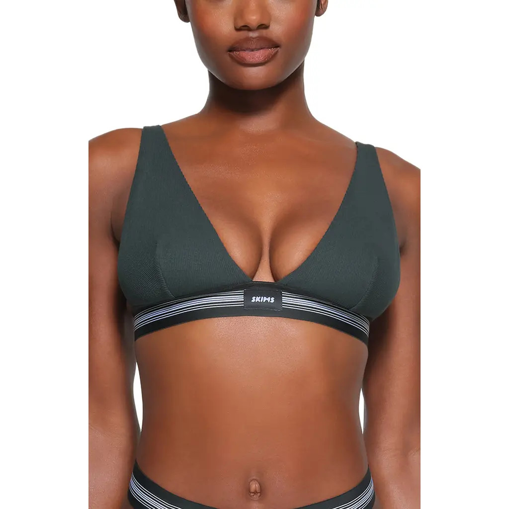 SKIMS Stretch Cotton Rib Plunge Bralette in Spruce at Nordstrom, Size Small | Nordstrom