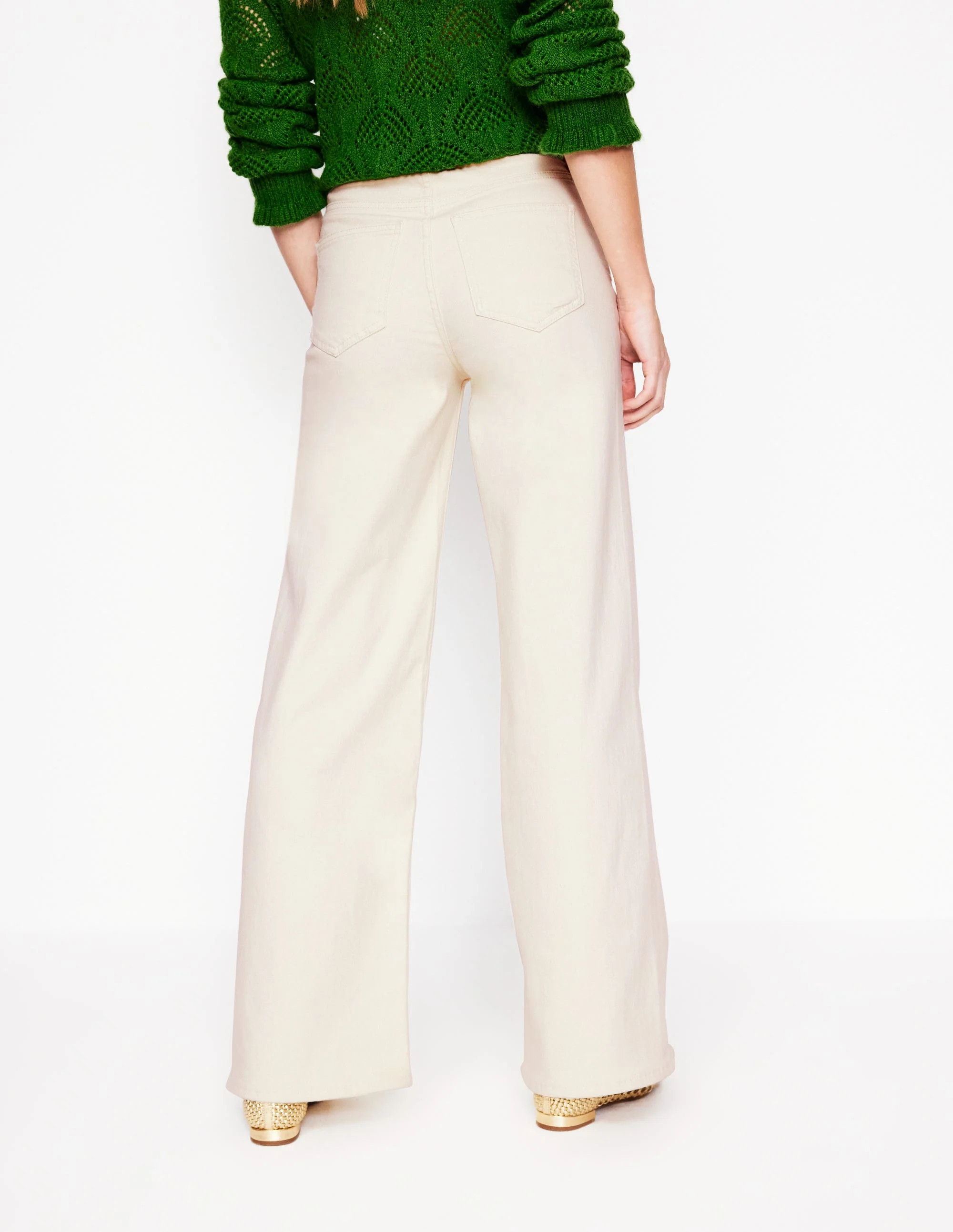 High Rise Wide Leg Jeans-Ecru | Boden UK