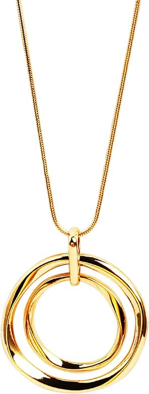 Circle Necklace, Long Sweater Chain Double Circle Pendant,Classic Elegant and Simple Silver Neckl... | Amazon (US)