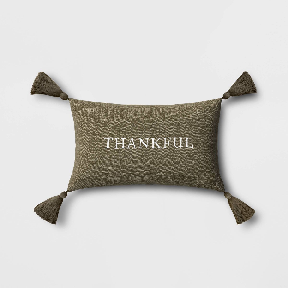 Thankful Embroidered Herringbone Lumbar Throw Pillow Dark Green - Threshold™ | Target