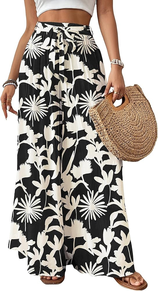 Bsubseach Wide Leg Pants Woman Flowy Floral Palazzo Pants for Women High Waisted Summer Casual Tr... | Amazon (US)