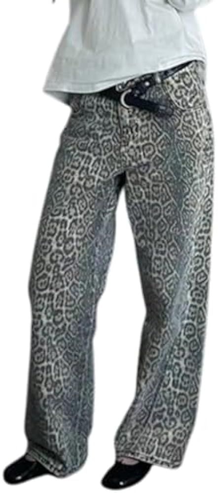 CUTEGAL Y2k Jeans Aesthetic Pants Cargo Pants Y2k Baggy Jeans Leopard Print Jeans High Waisted Je... | Amazon (US)