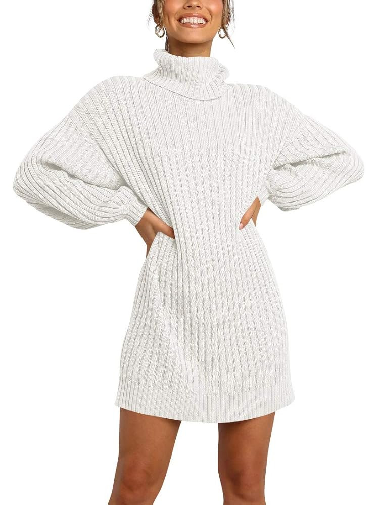 ANRABESS Women Oversized Sweater Dress Turtleneck Batwing Long Sleeve Ribbed Knit Loose 2025 Fall... | Amazon (US)