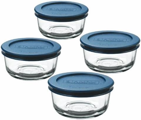 Anchor Hocking 1-Cup Round, Glass Food Storage Containers with Plastic Lids, Blue, Set of 4 | Amazon (US)