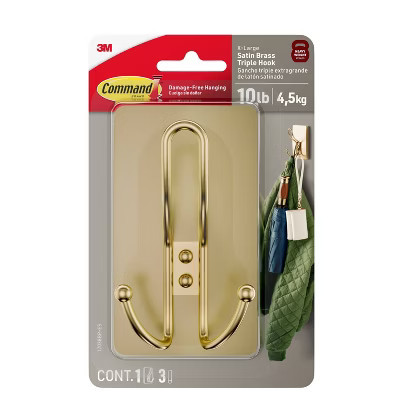 Command Extra Large Satin Brass Triple Hook | Target