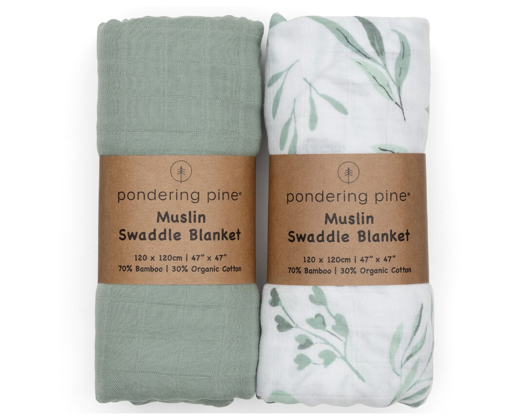Organic Baby Muslin Swaddle Blanket for Boy or Girl - Eucalyptus Leaves and Sage Swaddle Blanket ... | Etsy (US)