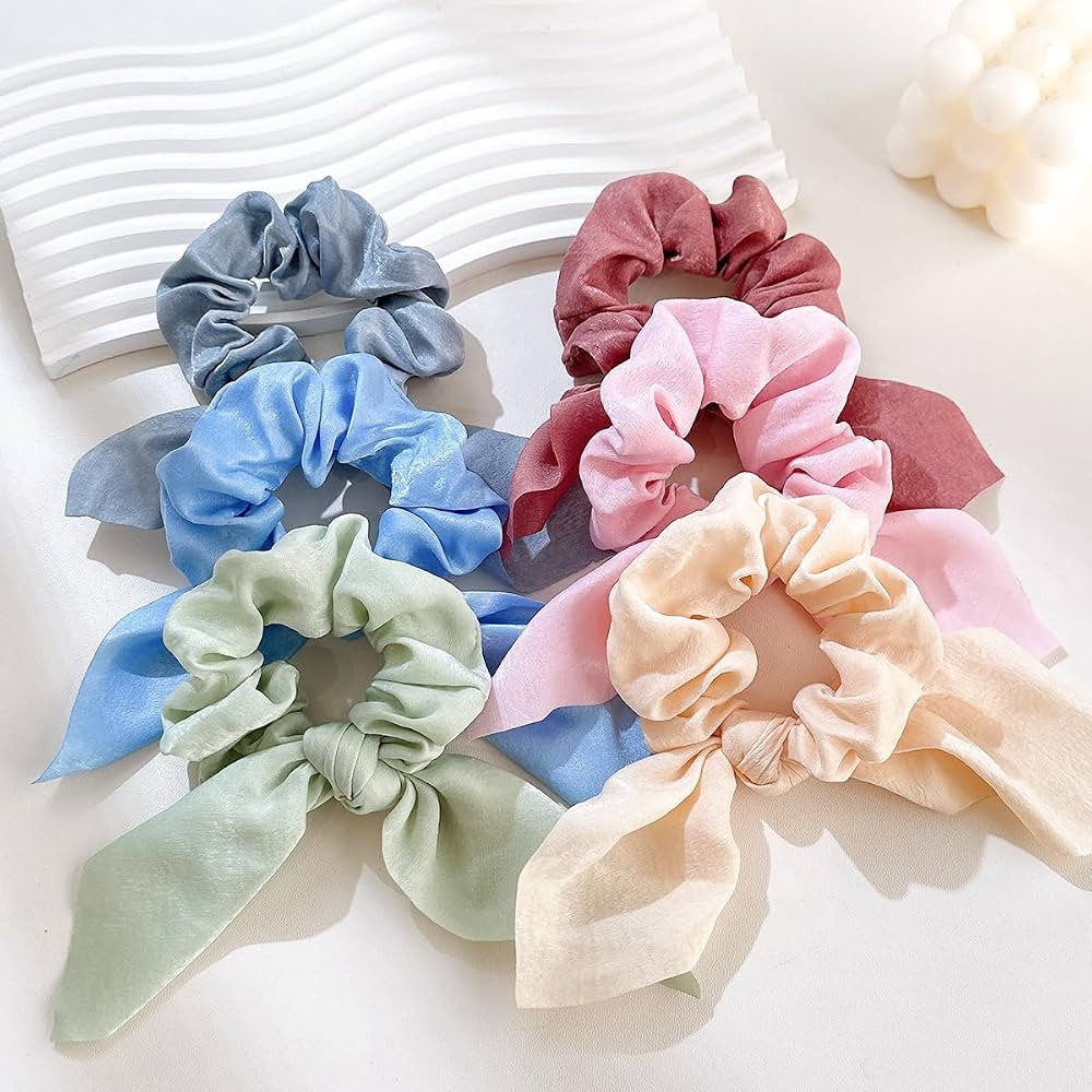 aoozleny Solid Color Hair Scrunchies with Bow and Rabbit Ear Design, Fabric Hair Ties, Simple Ela... | Amazon (CA)