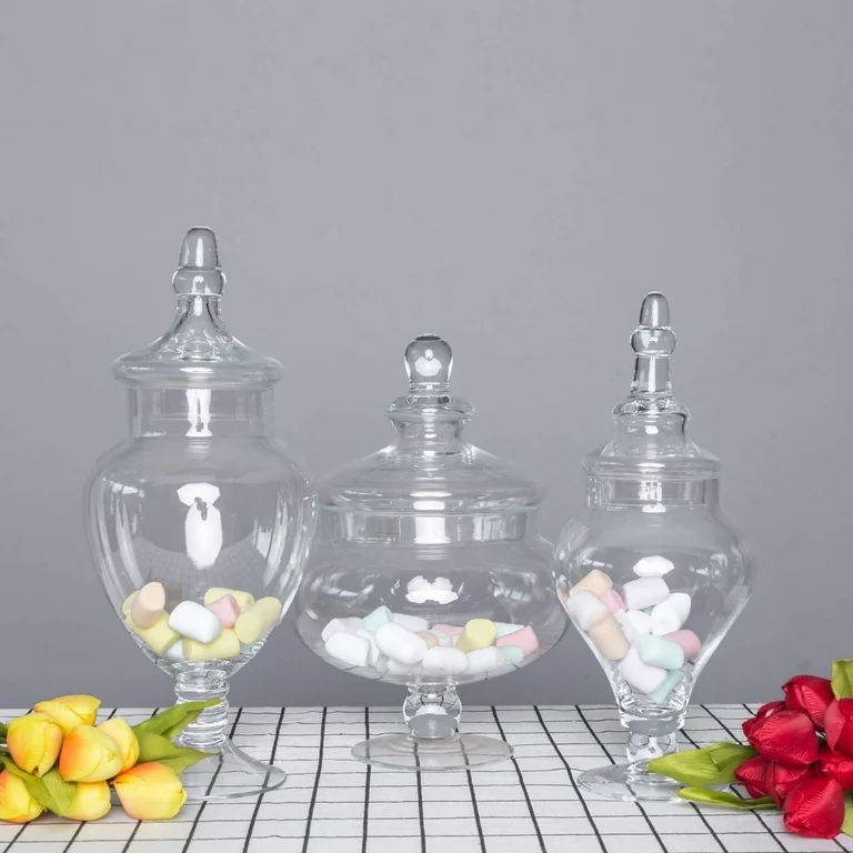 Efavormart Set of 3 Glass Apothecary Candy Jars With Lids - 10"/12"/14" | Walmart (US)