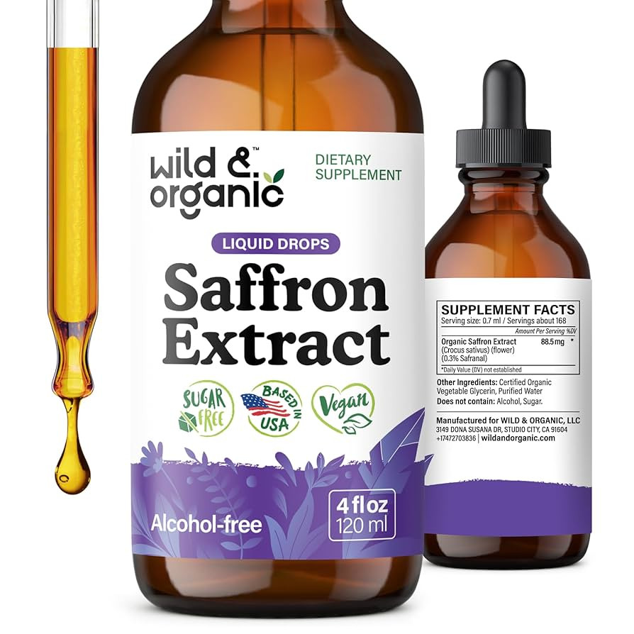 Wild & Organic Saffron Tincture - 88.5 mg Saffron Extract Drops for Mood, Focus, Eye Support - Cr... | Amazon (US)