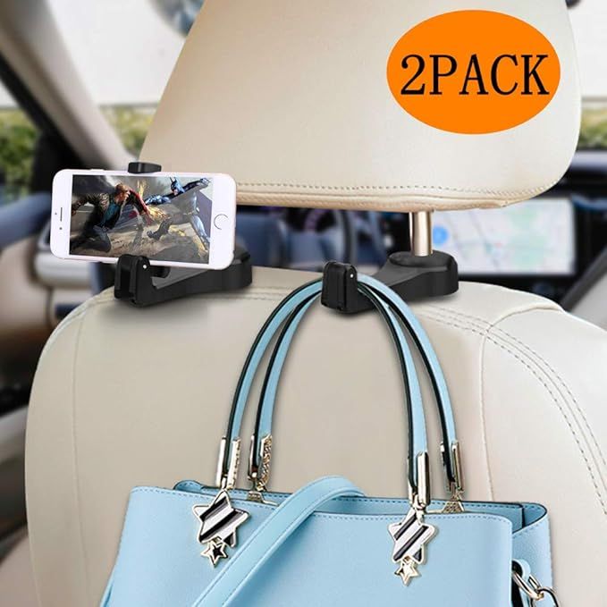 Car Headrest Hook with Phone Holder Ormeli 2 in 1 Auto Vehicle Back Seat Headrest Hanger Hooks fo... | Amazon (US)