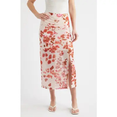 CITY BLUES Ruched Floral Midi Skirt in Dijon/Conch at Nordstrom, Size Small | Nordstrom