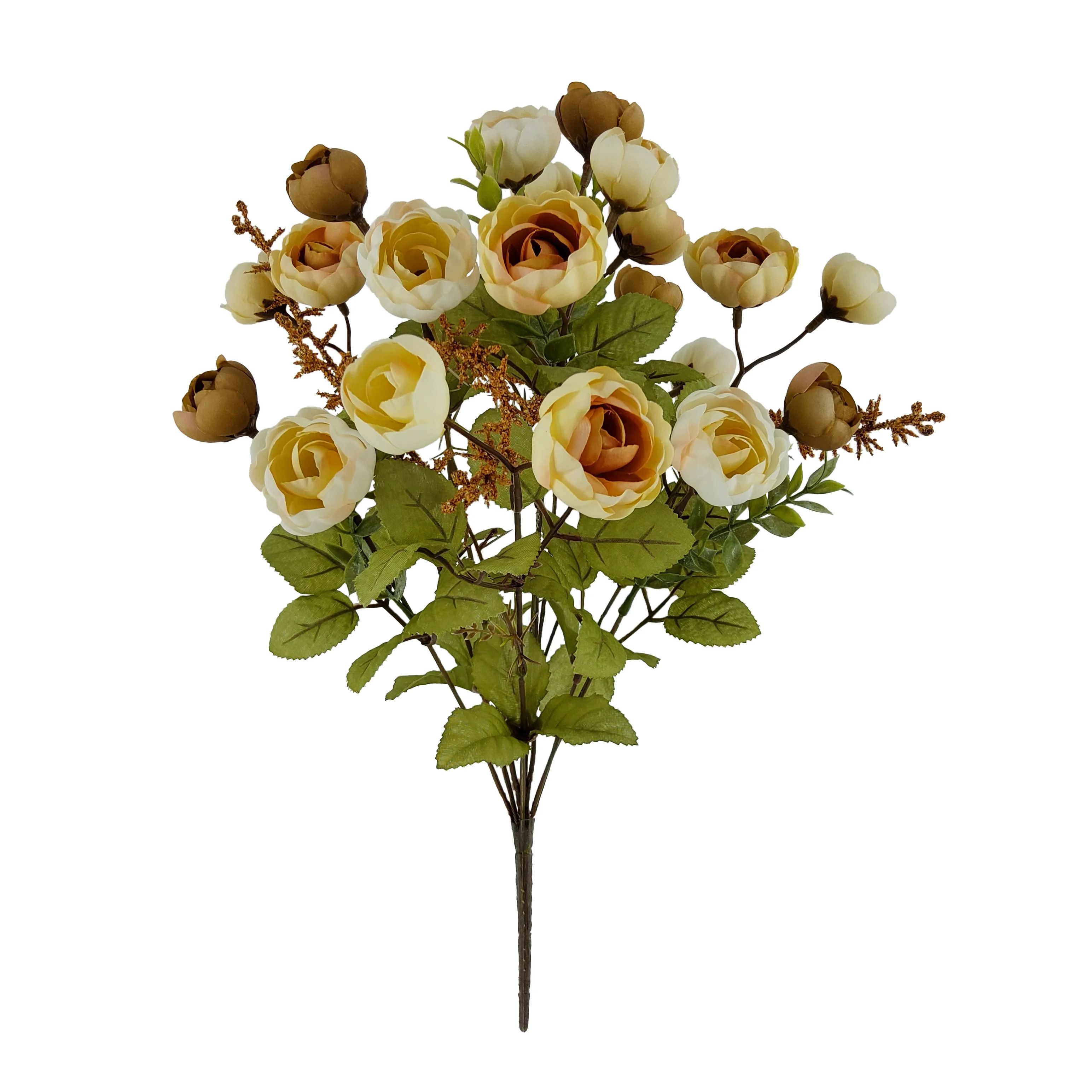 Mainstays 17.75in Indoor Artificial Mini Ranunculus Bush, Cream and Yellowish Colors. | Walmart (US)