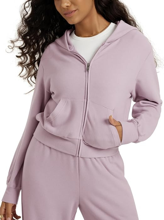ODODOS Women's Stretch Fleece Full Zip Hoodie, Ultra-Soft Cozy Warm Long Sleeve Cropped Jacket wi... | Amazon (US)