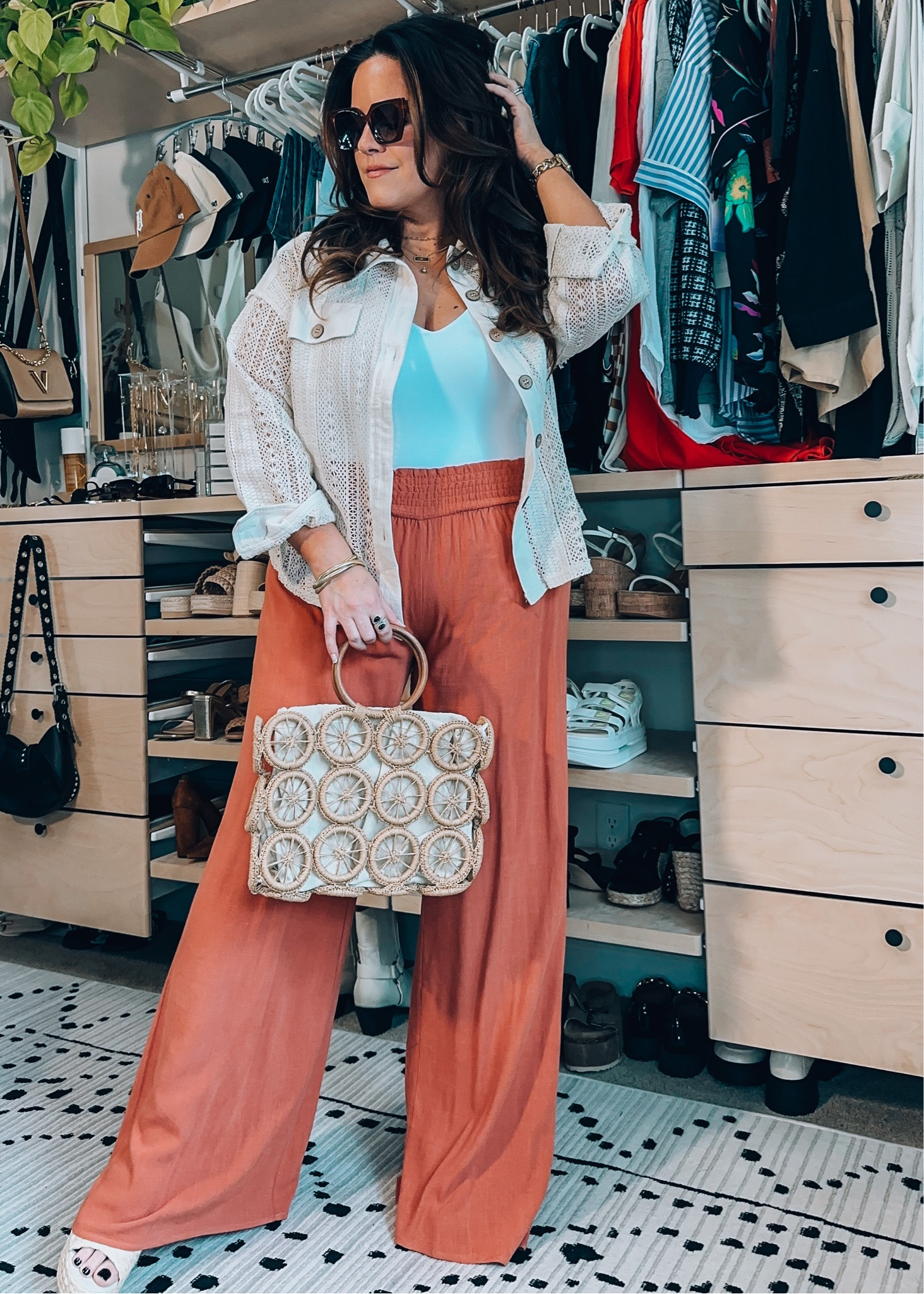 Pink lily summer vacation outfit midsize 
Crochet top large 
Linen wide leg beach pant xl
Bag and platform espadrilles tts 
Code 20TARYN 

#LTKsalealert #LTKcurves #LTKSeasonal