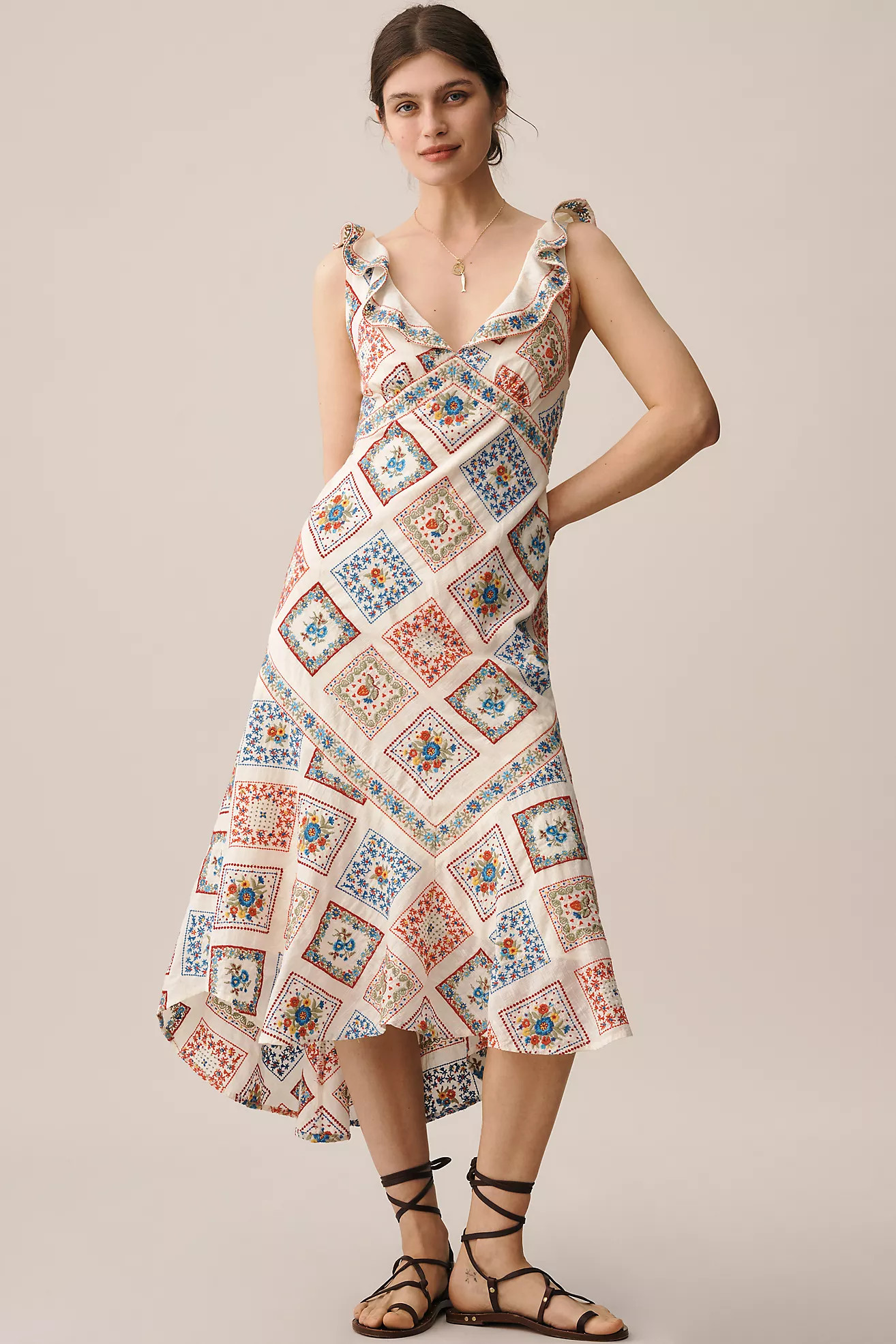 By Anthropologie Sleeveless Ruffled V-Neck Midi Dress | Anthropologie (US)