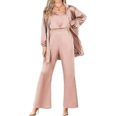 Ekouaer Womens Silk 3 Piece Pajamas Satin Camisole Loungewear Set Button-Down Cardigan with Loose... | Amazon (US)