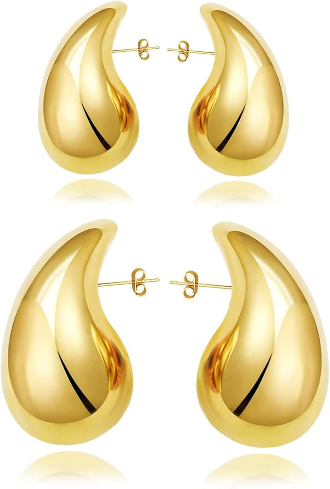 Chunky Gold Hoop Earrings for Women, Extra Large Dop Earrings Dupes Lightweight Waterdrop Teardro... | Amazon (US)
