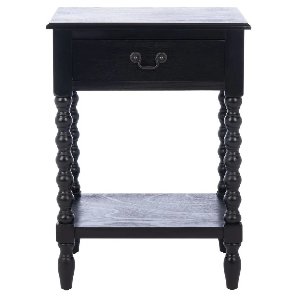 Etienne Updated Traditional Black Pine Wood Rectangular Spindle Side Table | Kathy Kuo Home