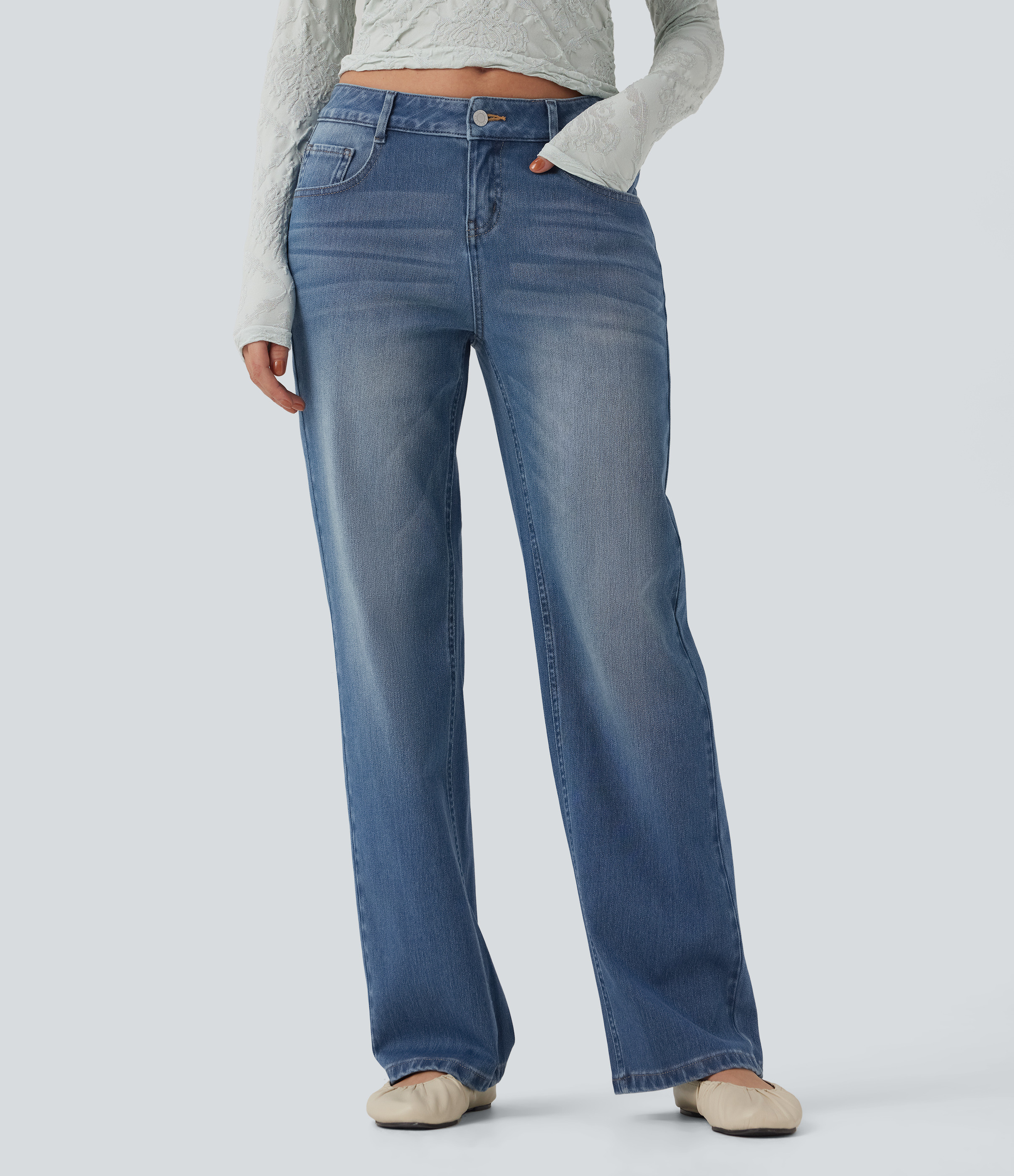 Halara Halara Flex™ Low Rise Straight Leg Casual Jeans with Pockets - Blue Jasper Denim - XS(regular) | HALARA