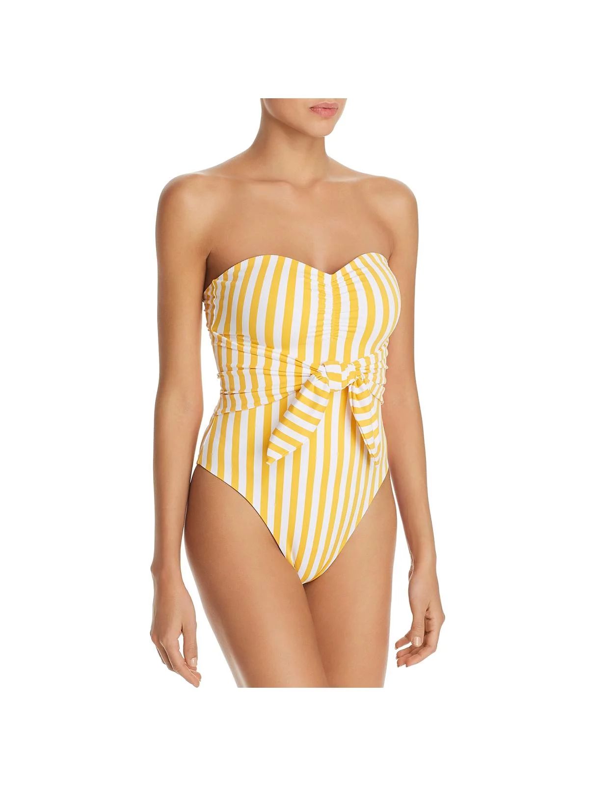 Onia Womens Cabana Stripe Striped Strapless One-Piece Swimsuit Yellow M | Walmart (US)