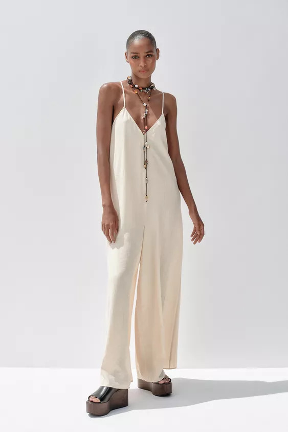 TEXTURED FLOWY LONG JUMPSUIT | Zara US