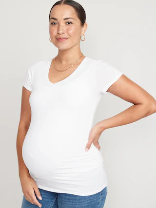 Maternity V-Neck Side-Shirred T-Shirt | Old Navy (CA)