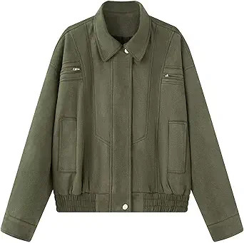 Xunger Women's Faux Suede Cropped Jacket Lapel Collar Zip Front Casual Short Coat Drawstring Hem ... | Amazon (US)