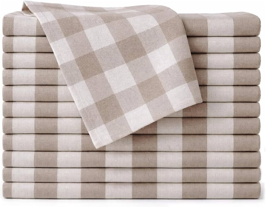 Gingham Cloth Napkins Set of 12, 100% Cotton Dinner Napkins for Thanksgiving, Christmas & Fall En... | Amazon (US)