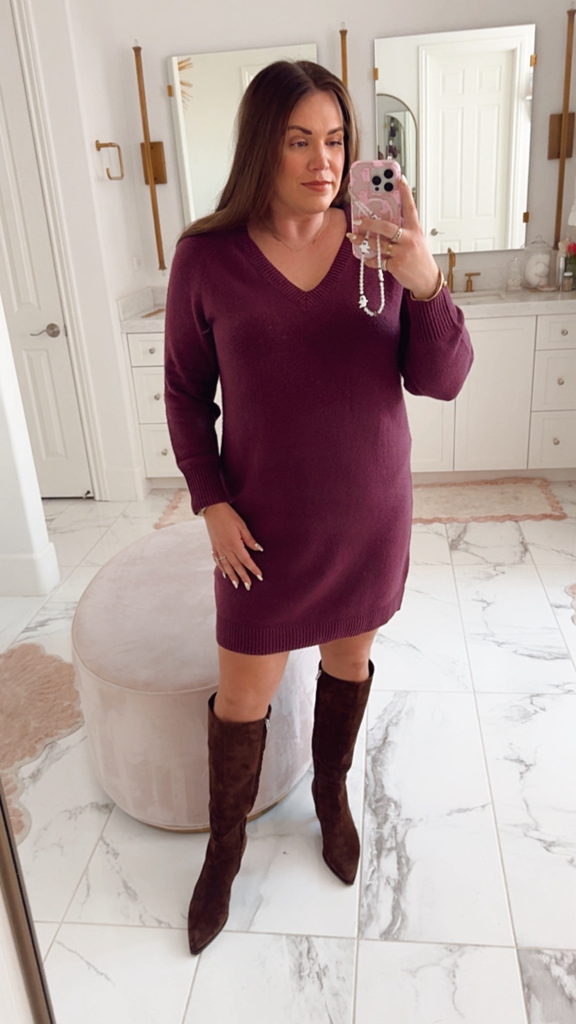 curvy Fall thanksgiving outfit! wearing size large in burgundy sweater dress 

#LTKMidsize #LTKFindsUnder50 #LTKSeasonal