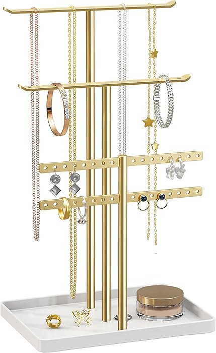 pickpiff Gold Jewelry Stand Holder Organizer: 14.5" Sturdy Hanger for 80 Pcs Jewelry, Gift for Wo... | Amazon (US)