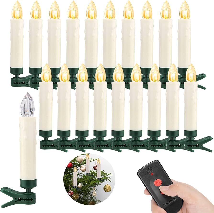 TECHLONG 20 PCS Flickering Christmas Tree Candle Lights, Clip on Candles for Christmas Trees Batt... | Amazon (US)