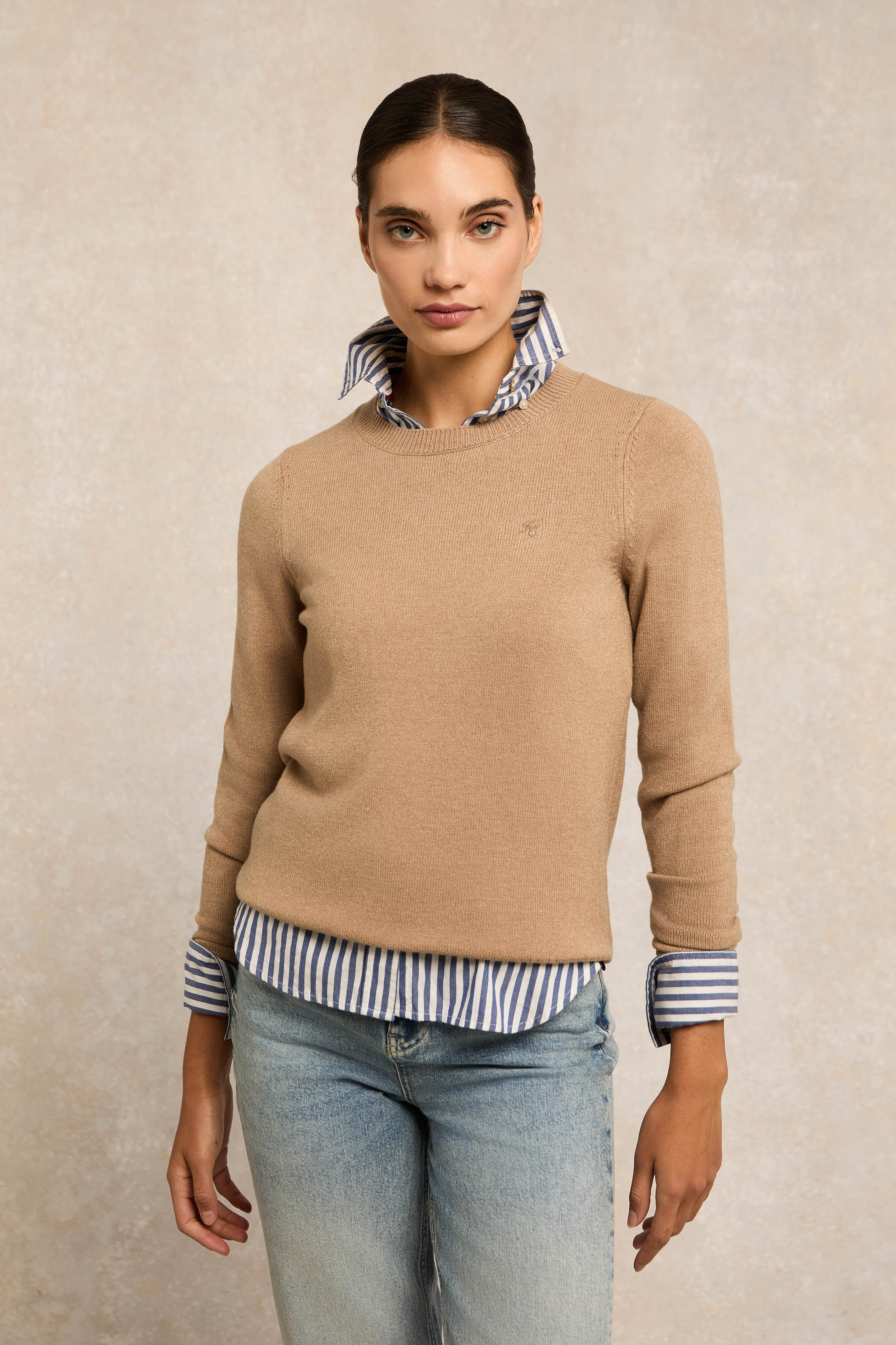 Sarah Crew Neck Knit (Dark Camel) | Holland Cooper