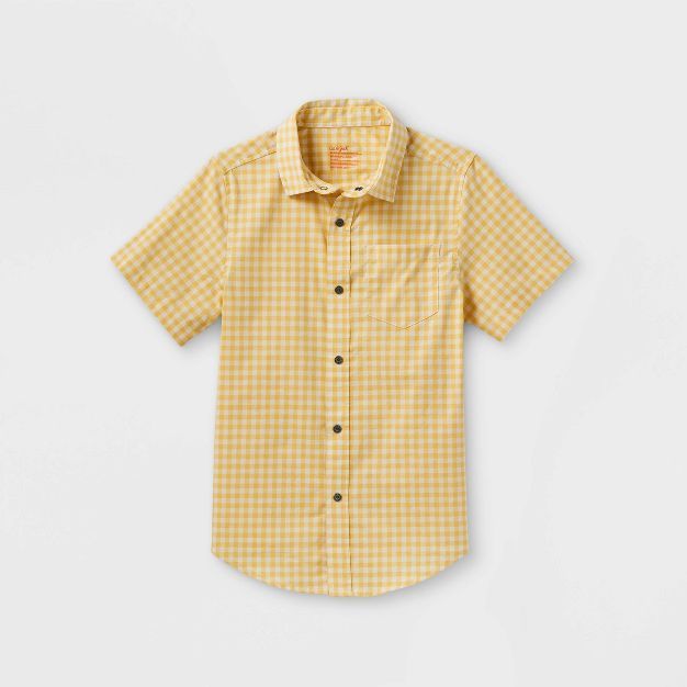 Boys' Adaptive Gingham Button-Down Short Sleeve Shirt - Cat & Jack™ Yellow/White | Target