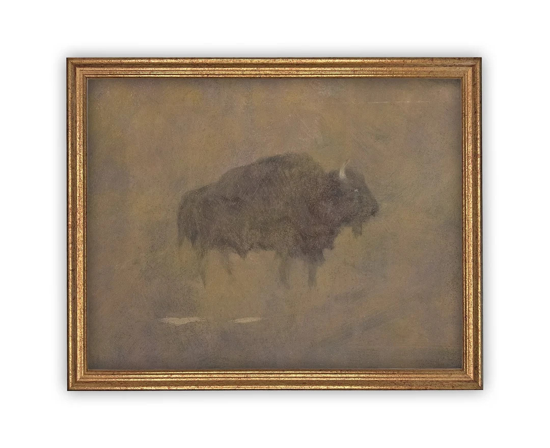 Vintage Framed Canvas Art // Framed Vintage Print // Vintage Painting // Vintage Bison Art// Farm... | Etsy (US)