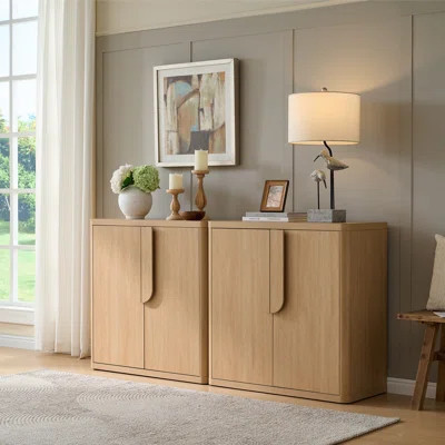 NOWABAY 68'' Modern Accent Cabinets W/Storage,Sideboard Buffet Cabinet W/Curved Handles & Adjustable Shelves, 4 Doors Coffee Bar Buffet Table Credenza | Wayfair North America