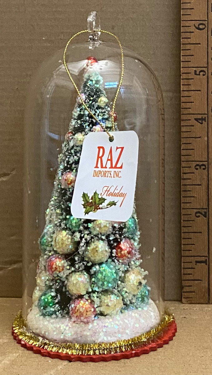 NWT Roz Imports bottle brush decorated Christmas tree in glass cloche  | eBay | eBay US