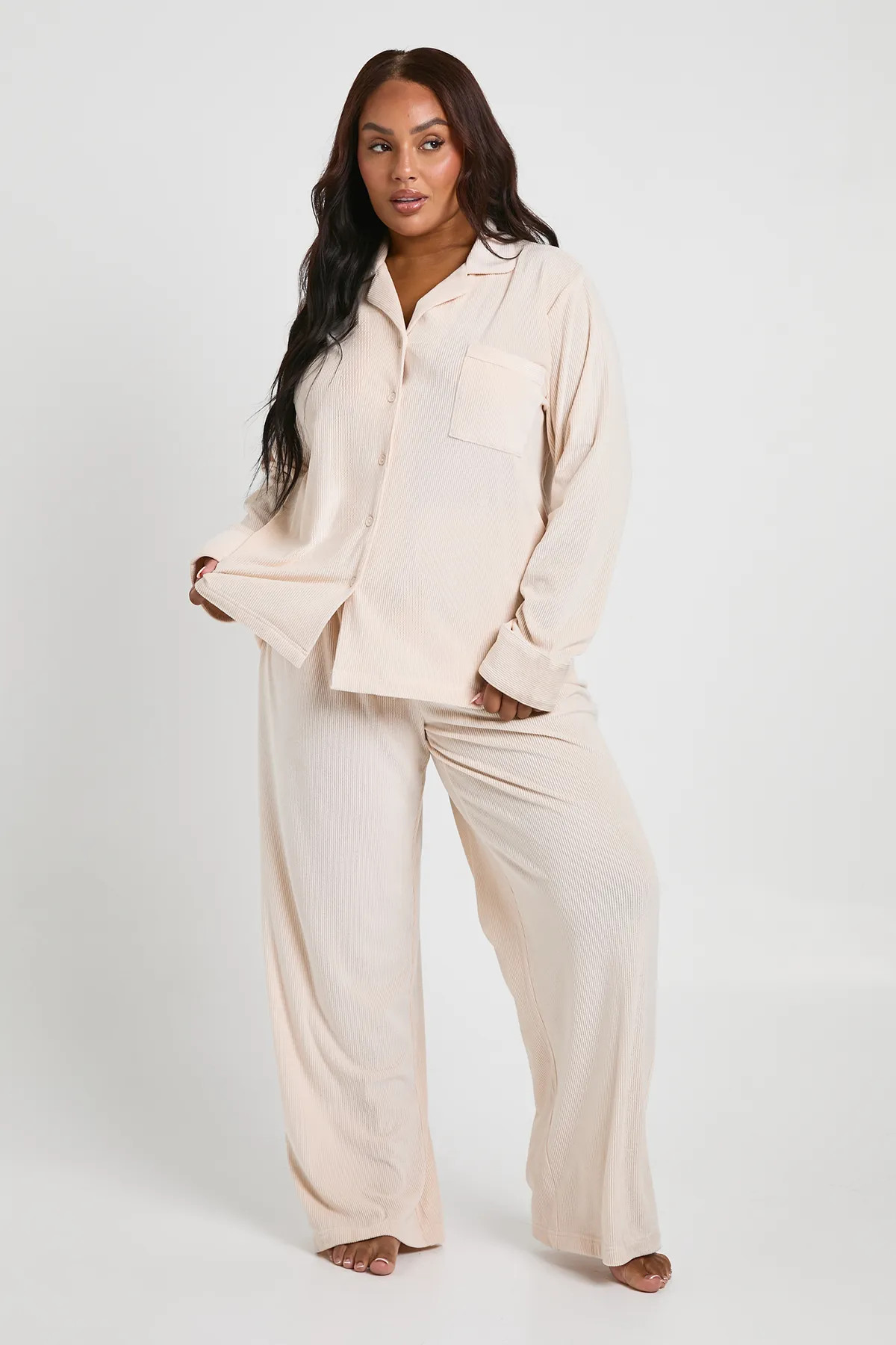 Plus Rib Velour Trouser PJ Set | Boohoo.com (UK & IE)