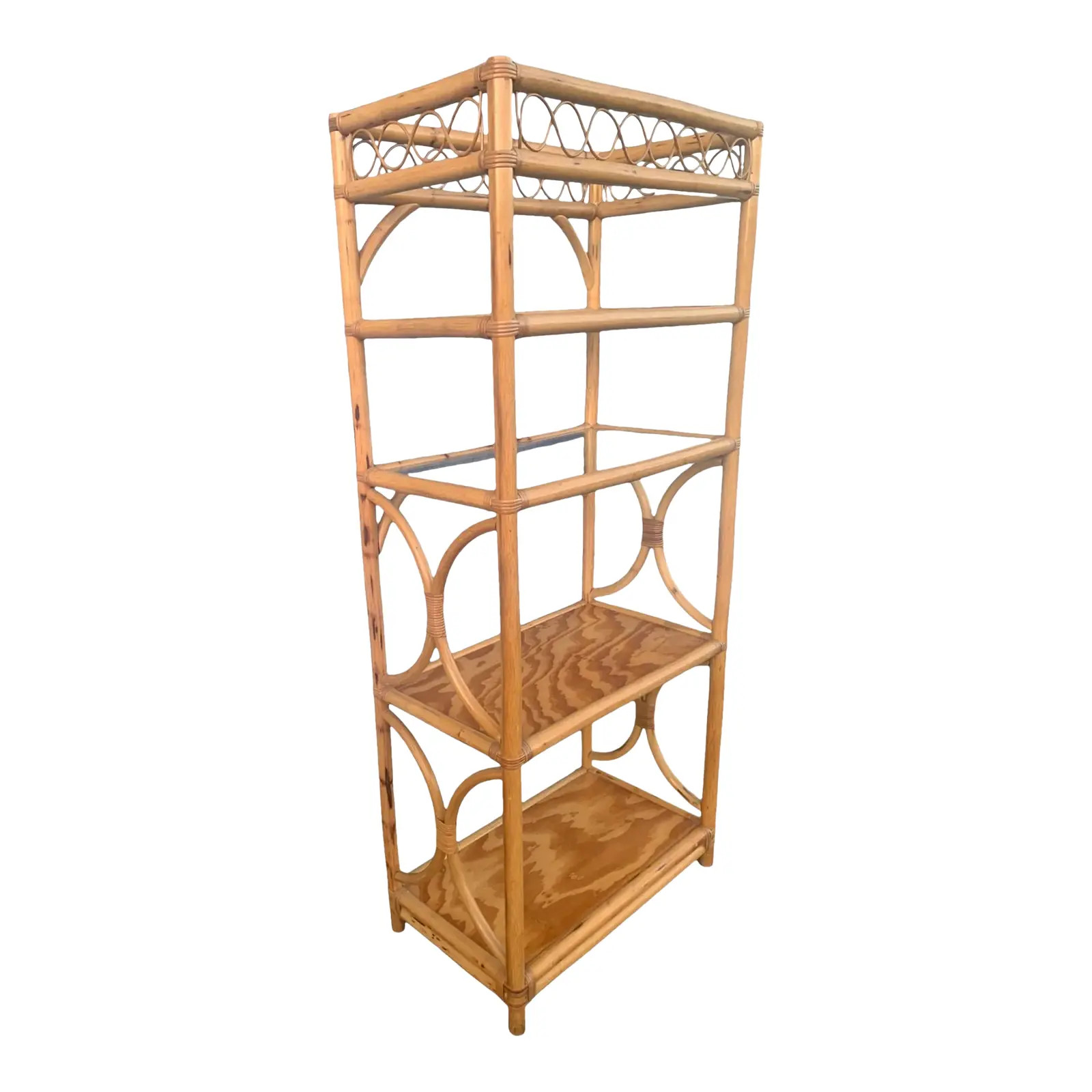 Late 20th Century Vintage Coastal Rattan Bookcase Etagere | Chairish