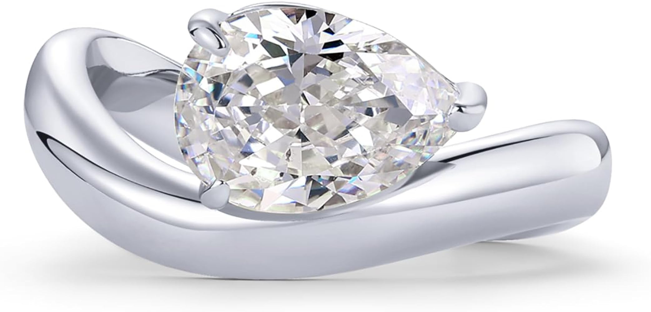 PAVOI 14K Gold Plated Wavy Engagement Ring for Women | Solitaire Cubic Zirconia Wedding Band & Pr... | Amazon (US)