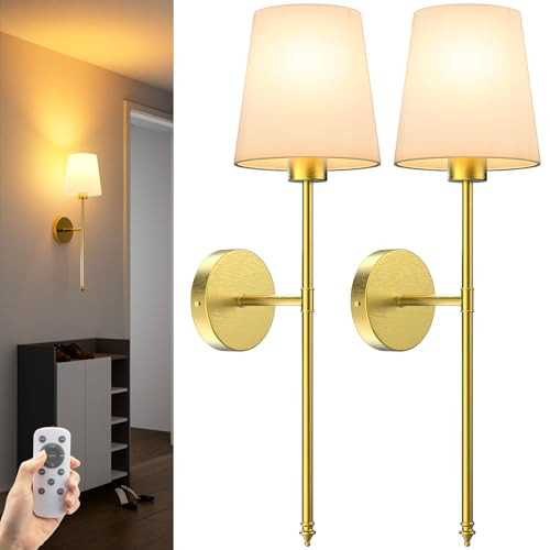 Wall Lights Battery Operated Wall Sconces Set of 2,Black Wireless Wall Sconces with Remote,9 Colo... | Amazon (US)