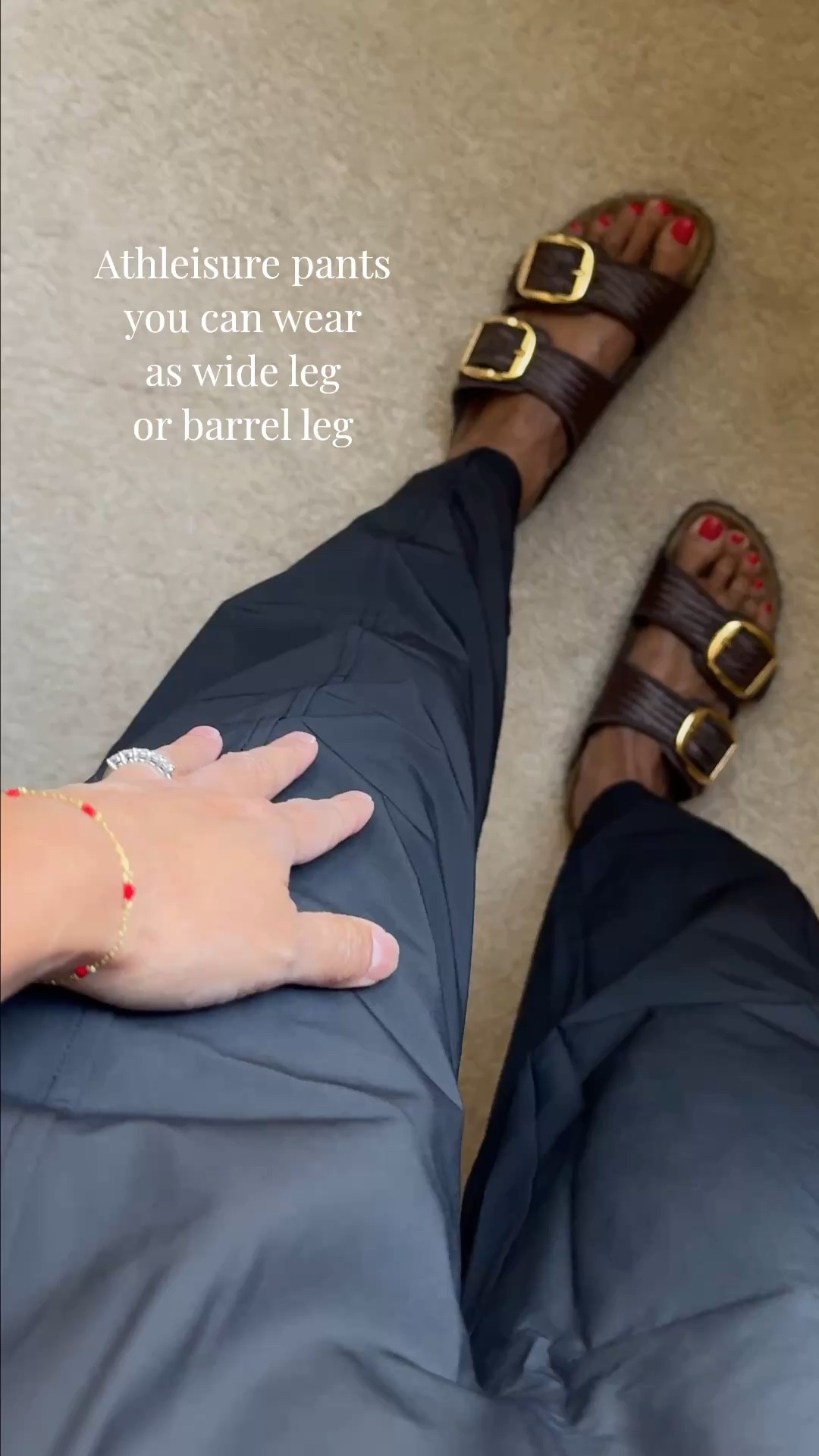 Athleisure pants you can wear 2 ways. Snaps at hem. Unbuttoned for wide leg; snapped for barrel leg look. 
Nice and comfy wide waistband. Nice lightweight athletic material with some stretch. 
Just too big for me in size xs. 
Size down. 
Would make good Travel pants  


#LTKTravel #LTKActive #LTKOver40