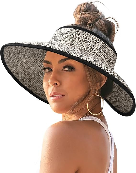 FURTALK Sun Visor Hats for Women Wide Brim Straw Roll-Up Ponytail Summer Beach Hat UV UPF Packabl... | Amazon (US)