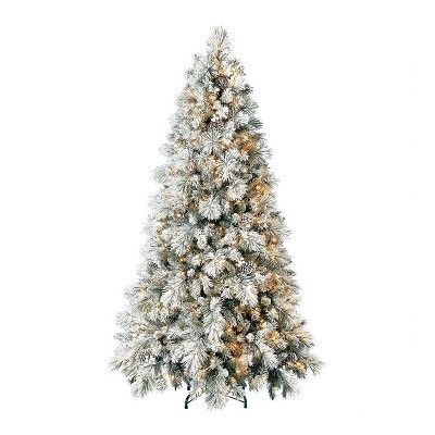 Home Heritage 6.5 Foot Snowdrift Snow Flocked Quick Set Prelit Artificial Pine Holiday Tree w/ Cl... | Target